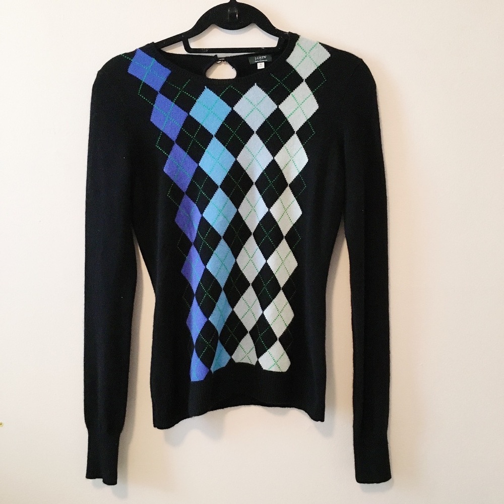 J.Crew 100% cashmere argyle black blue